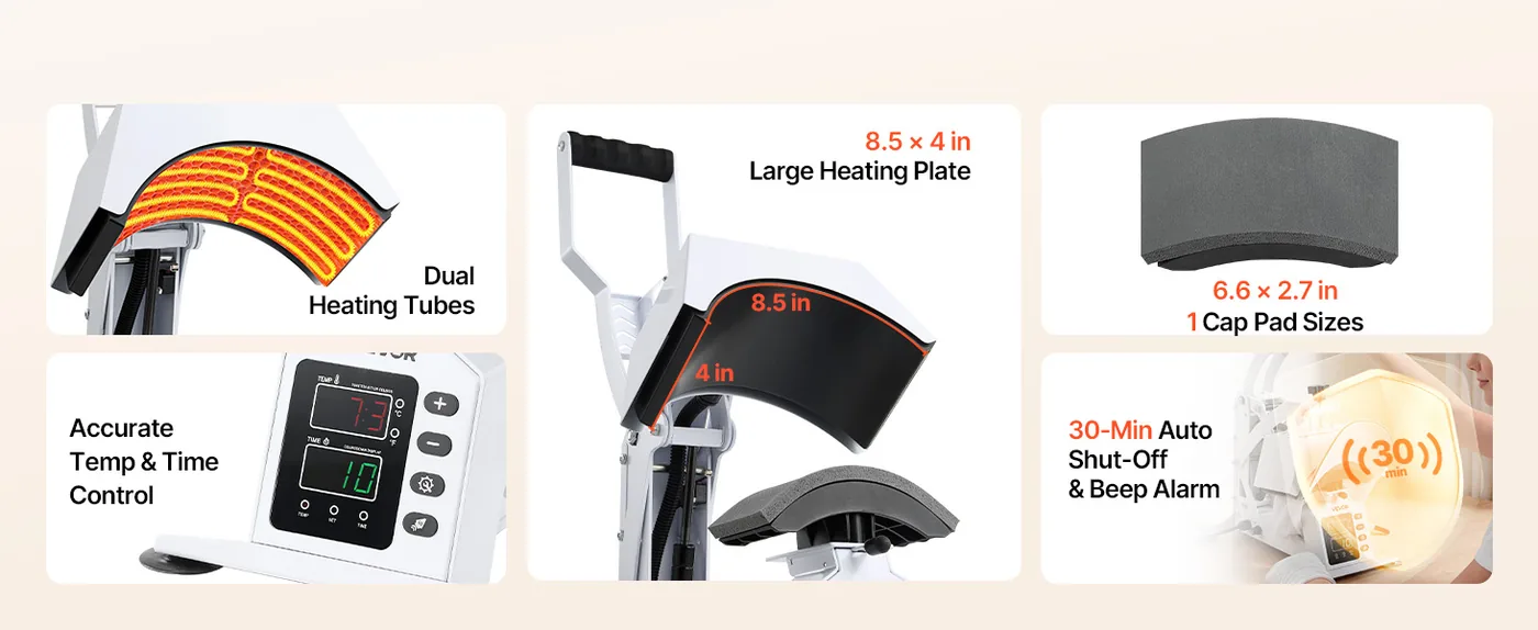 VEVOR Hat Heat Press Machine Single Function White Key Features