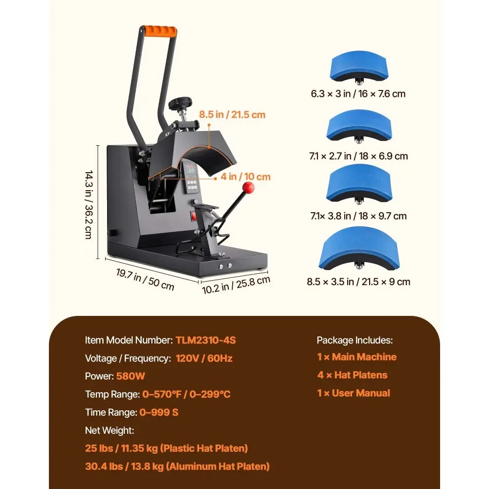 VEVOR Hat Heat Press 8.5*4inch 4-in-1 product image 7