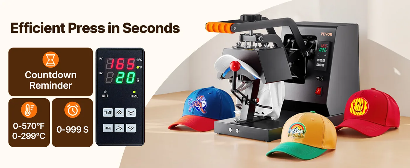 VEVOR Hat Heat Press 8.5*4inch 4-in-1 overview