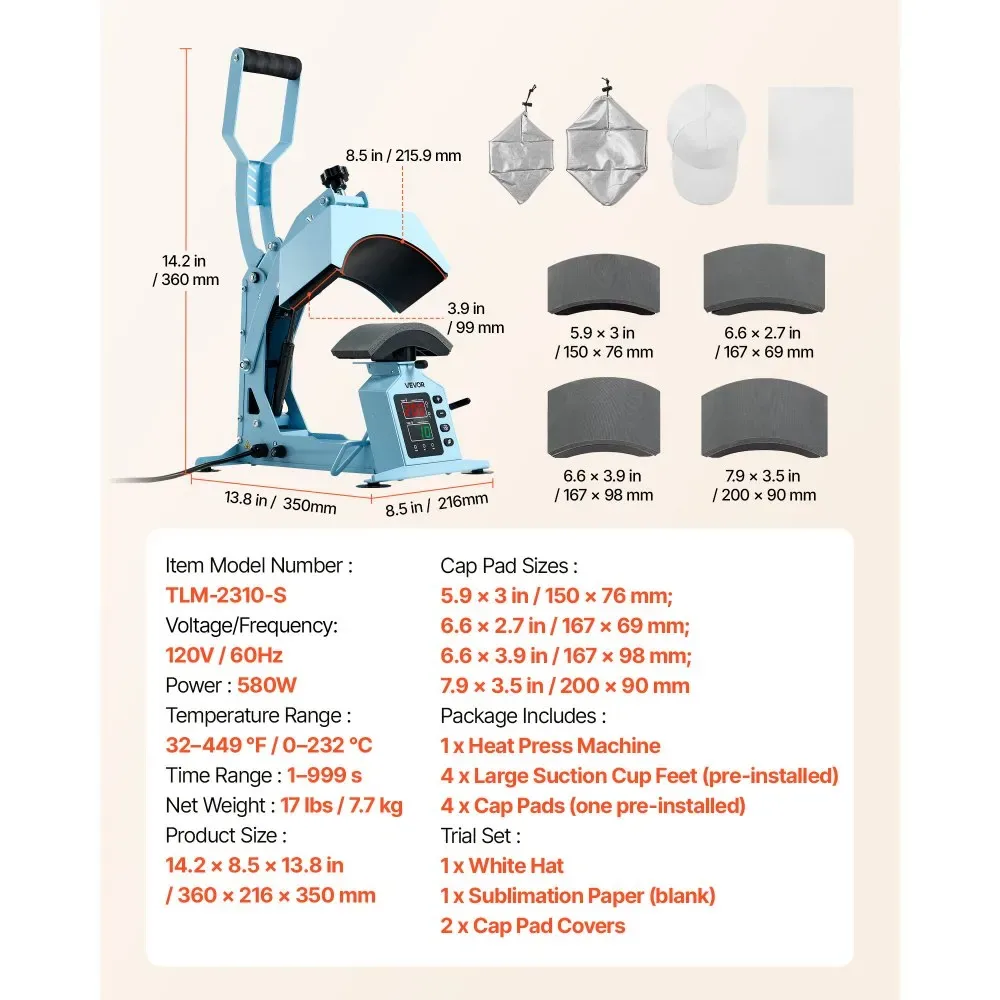 VEVOR Hat Heat Press Machine 4-in-1 Light Blue product image 7