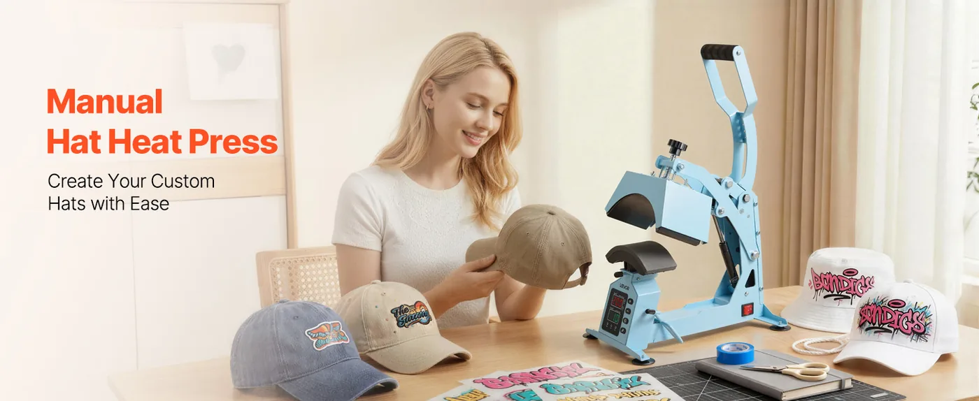 VEVOR Hat Heat Press Machine 2-in-1 Light Blue overview