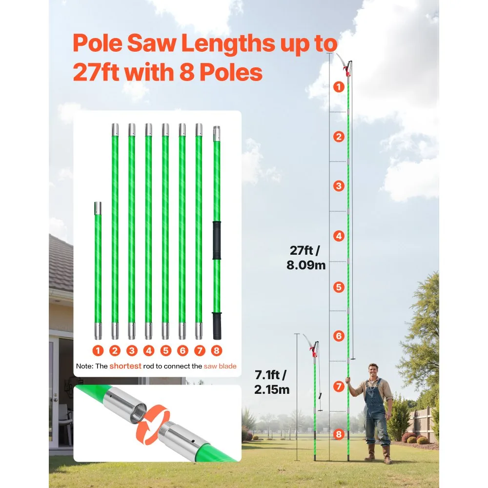 VEVOR pole saw trimming high branches in yard