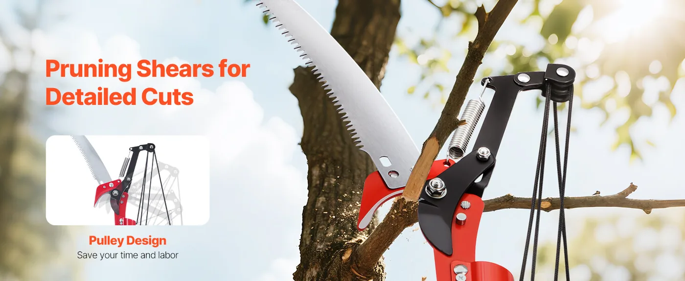 VEVOR Manual Pole Saw 27 ft Tree Pruner with Scissors Two Usage