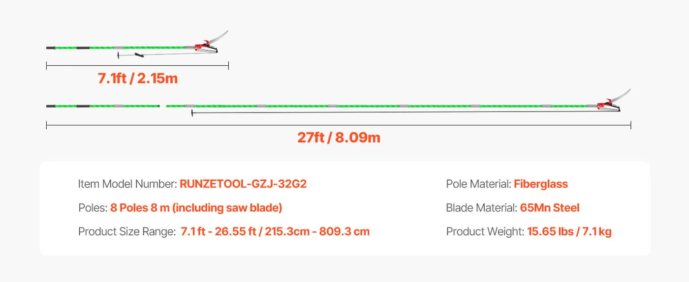 VEVOR Manual Pole Saw 27 ft Tree Pruner with Scissors Wide Application