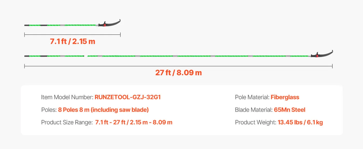 VEVOR Manual Pole Saw 27 ft Extendable 65Mn Steel Blade Wide Application