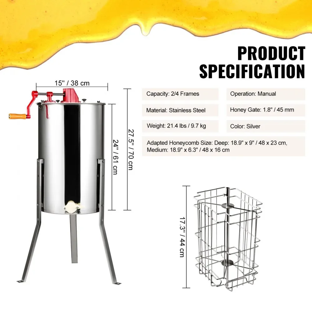 VEVOR Manual Honey Extractor 2/4 Frames 15 inch product image 7