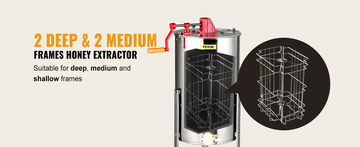 VEVOR Manual Honey Extractor 2/4 Frames 15 inch overview