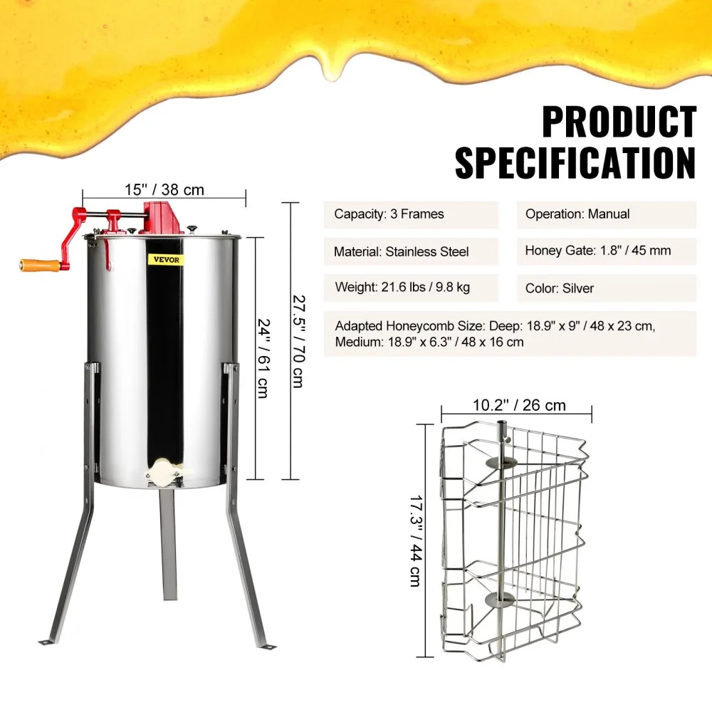 VEVOR Manual Honey Extractor 3 Frames 15 inch product image 7