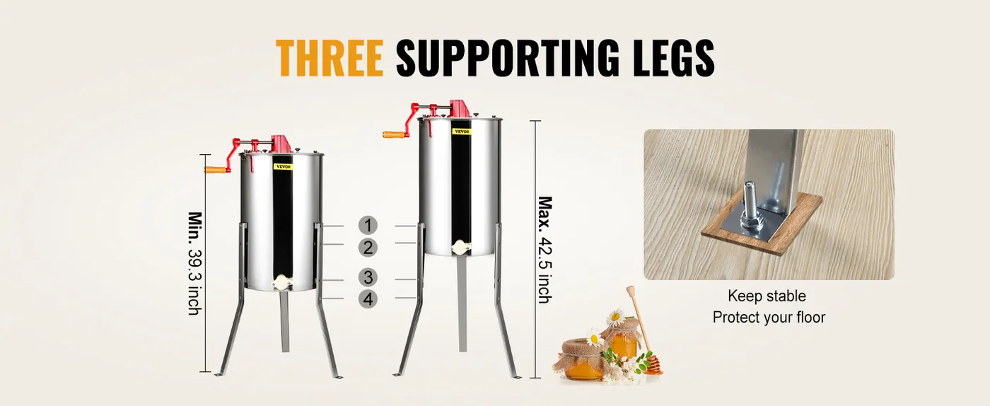 VEVOR Manual Honey Extractor 3 Frames 15 inch Adjustable Height