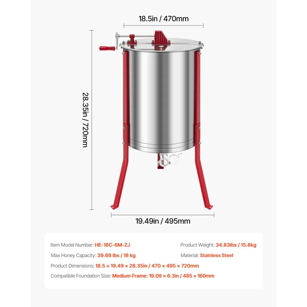 VEVOR Honey Extractor 6-Frame 18.5 inch product image 7