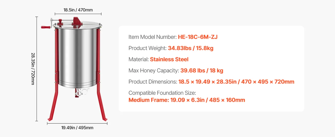 VEVOR Honey Extractor 6-Frame 18.5 inch feature 5