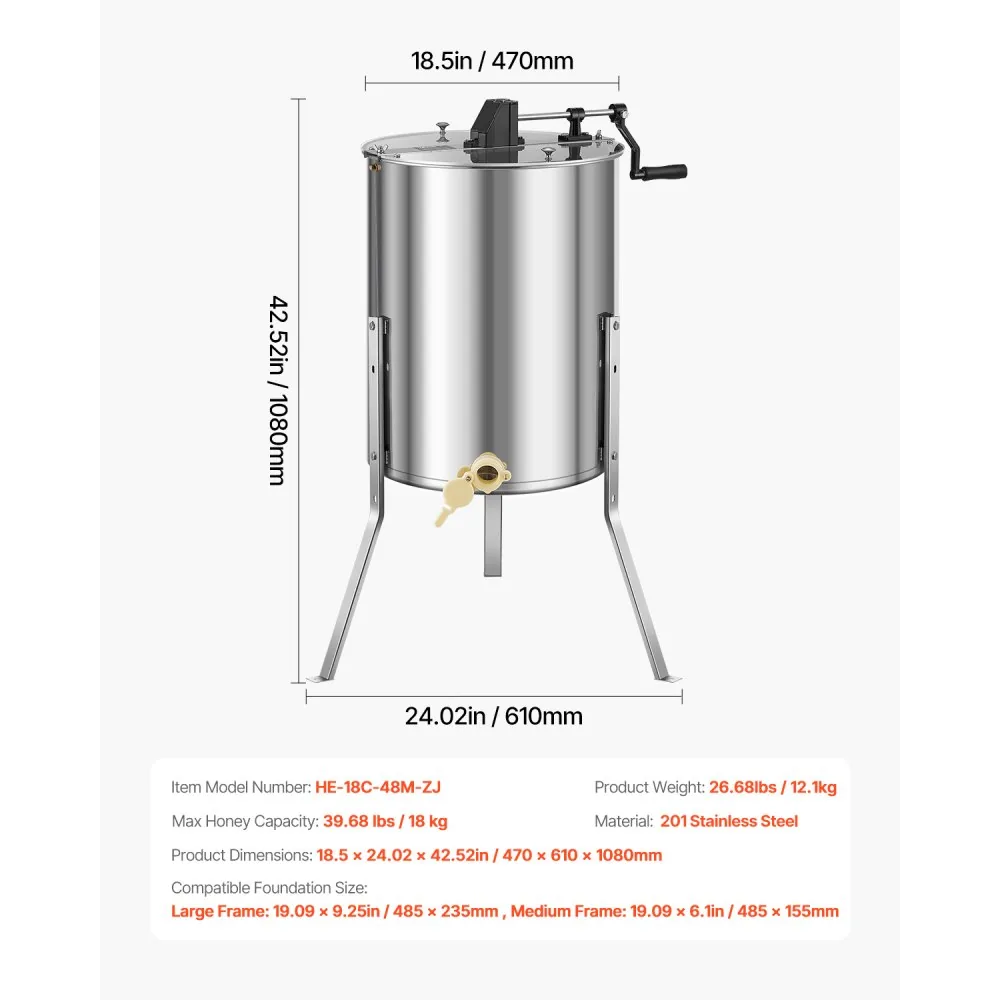 VEVOR Honey Extractor 4/8 Frames 18.5 inch product image 7