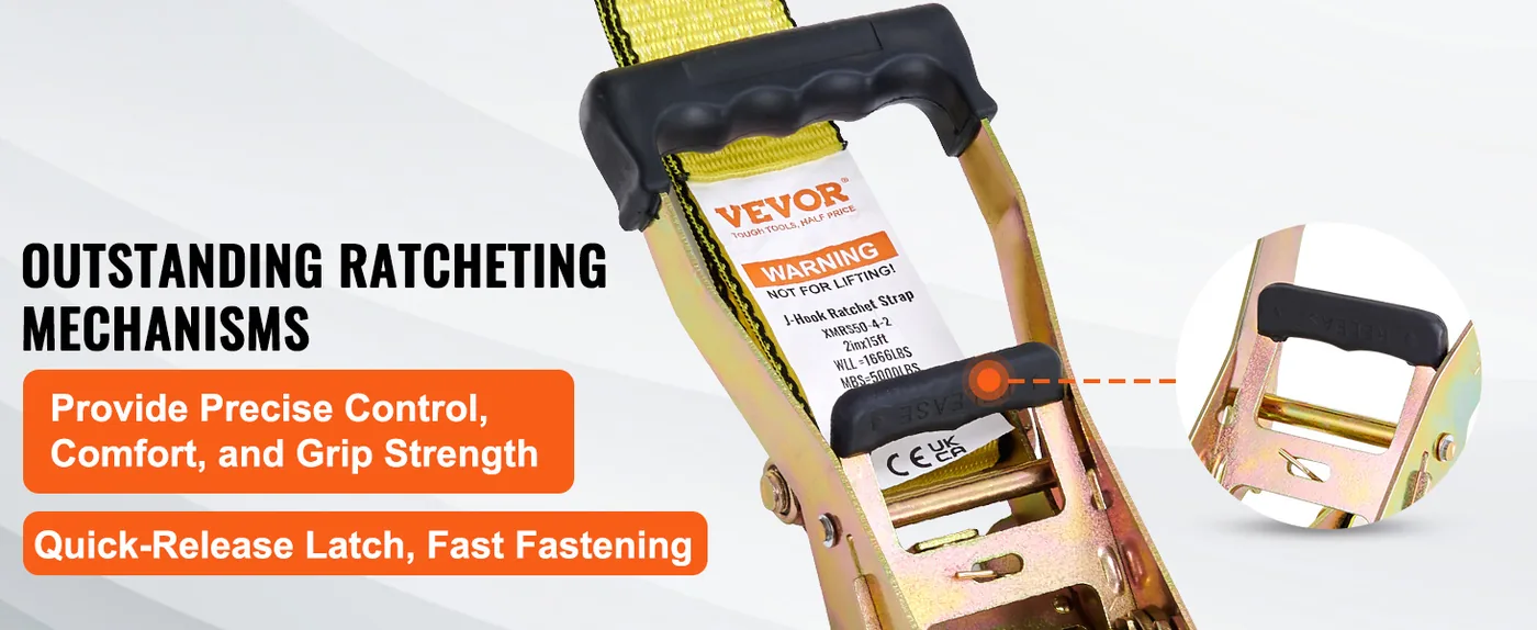 VEVOR Ratchet Tie Down Straps (4PK) 2" x 15' 4 Pcs-piece Set feature 2