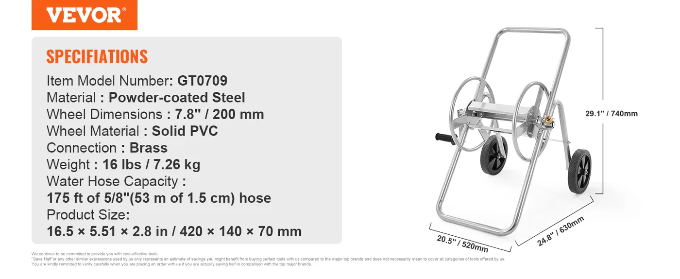 VEVOR Hose Reel Cart 175ft feature 5