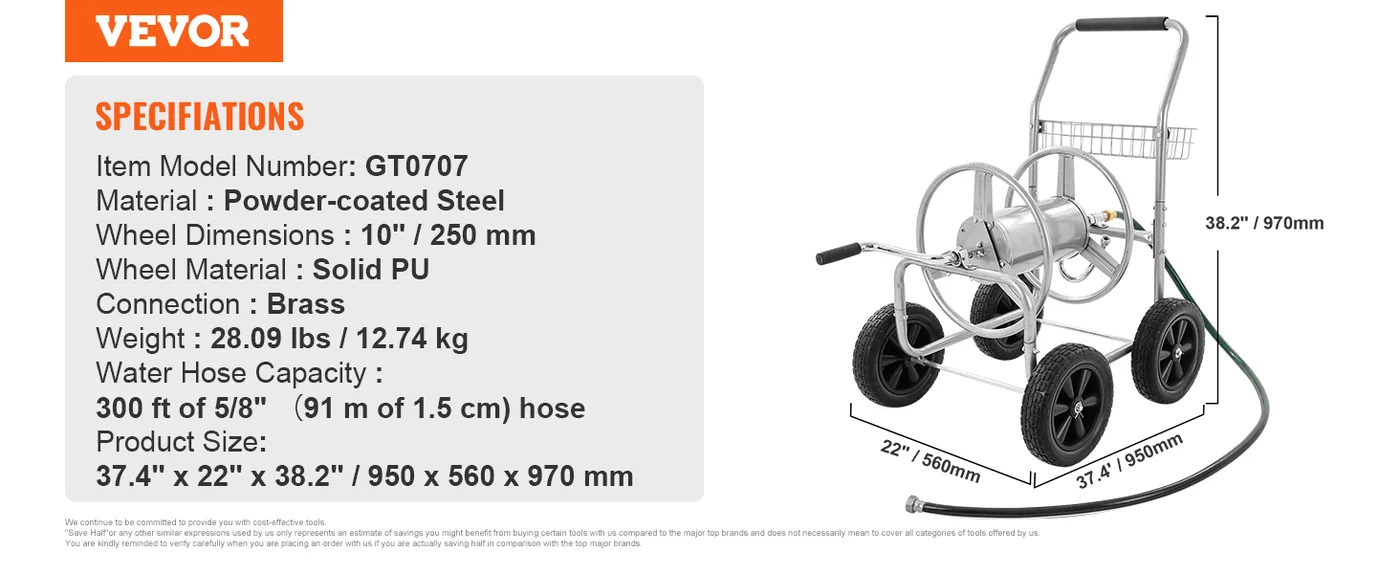 VEVOR Hose Reel Cart 300ft feature 4