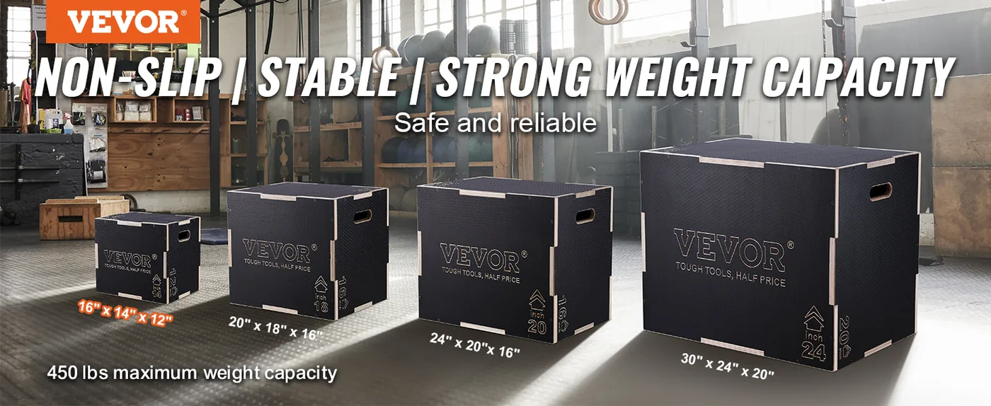 VEVOR 3 in 1 Plyometric Jump Box 16 x 14 x 12 inch Wooden Bo overview