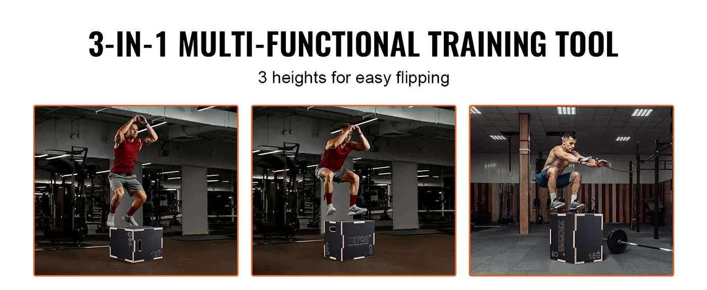 VEVOR 3 in 1 Plyometric Jump Box 16 x 14 x 12 inch Wooden Bo feature 2