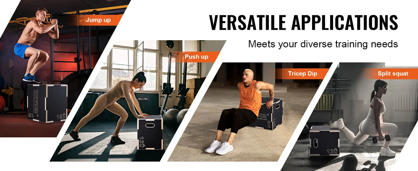 VEVOR 3 in 1 Plyometric Jump Box 16 x 14 x 12 inch Wooden Bo feature 3