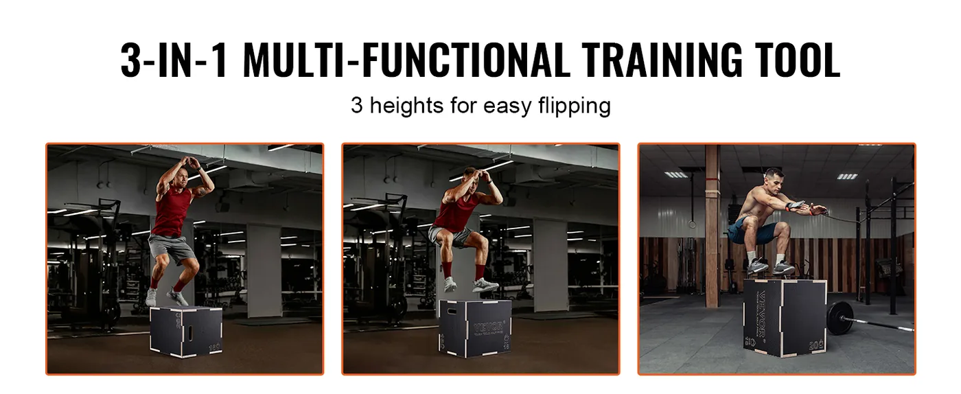 VEVOR 3 in 1 Plyometric Jump Box 20 x 18 x 16 inch Wooden Bo feature 1
