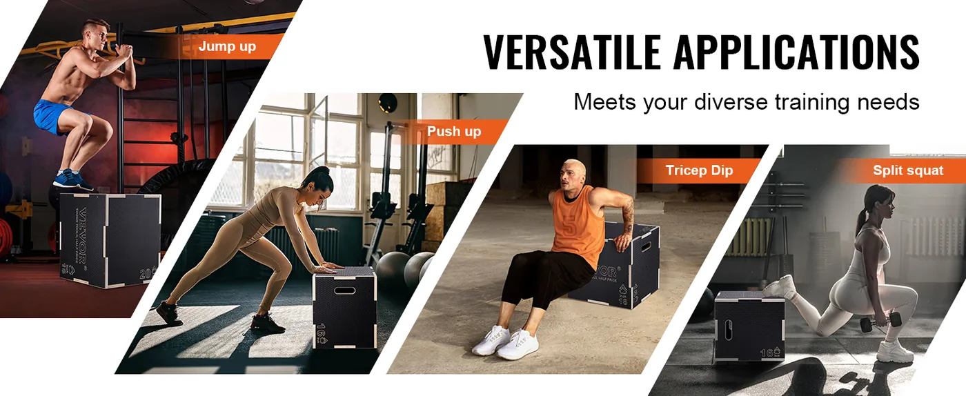 VEVOR 3 in 1 Plyometric Jump Box 20 x 18 x 16 inch Wooden Bo feature 2