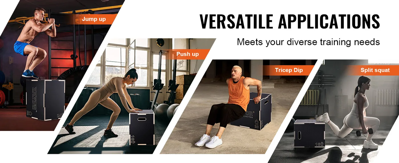 VEVOR 3 in 1 Plyometric Jump Box 24 x 20 x 16 inch Wooden Bo feature 2