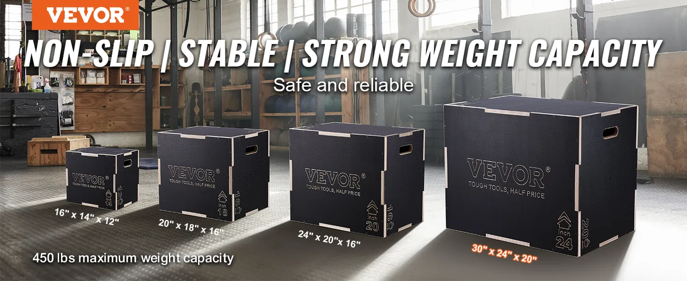 VEVOR 3 in 1 Plyometric Jump Box 30 x 24 x 20 inch Wooden Bo overview