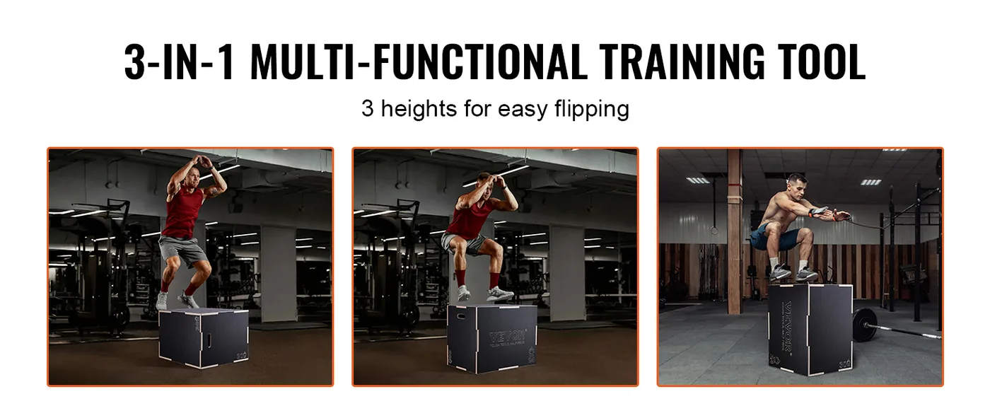 VEVOR 3 in 1 Plyometric Jump Box 30 x 24 x 20 inch Wooden Bo feature 2