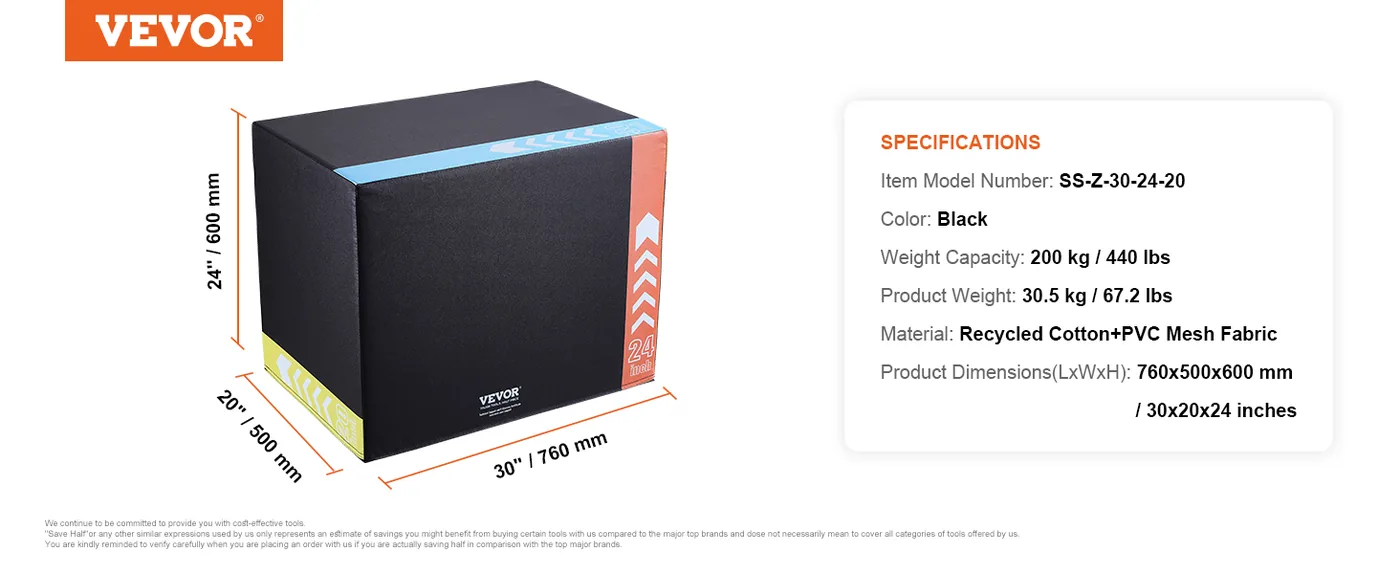 VEVOR 3 in 1 Plyometric Jump Box 30 x 24 x 20 inch Recycled feature 4