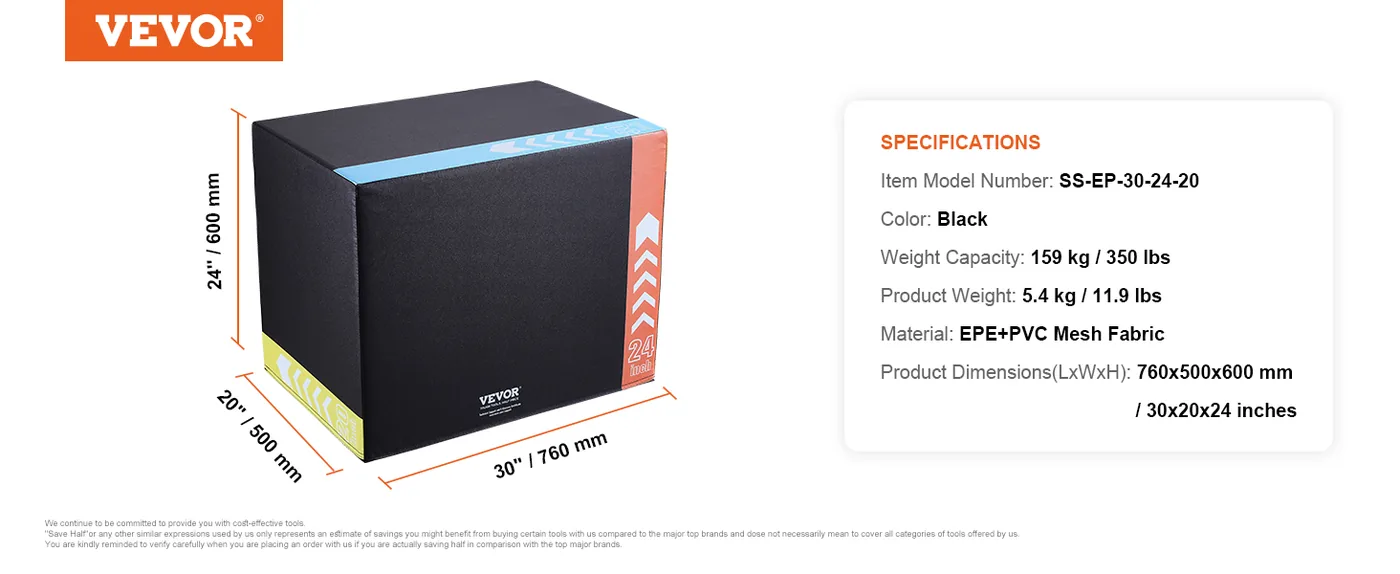 VEVOR 3 in 1 Plyometric Jump Box 30 x 24 x 20 inch Foam feature 4