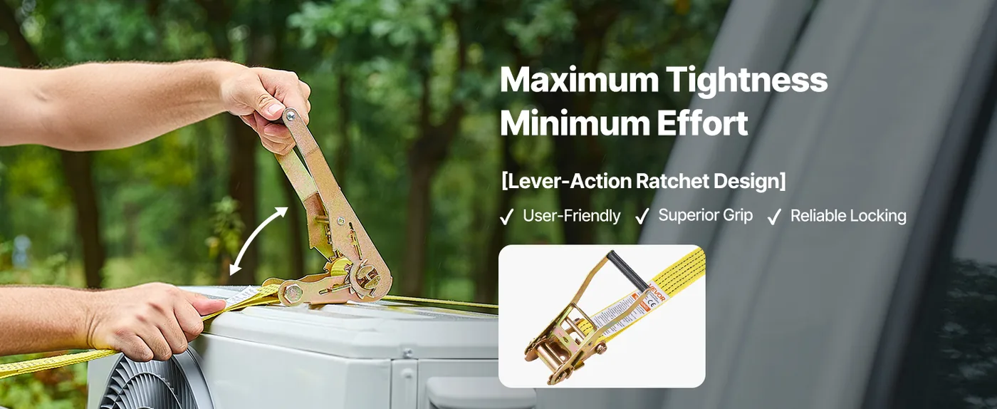 VEVOR Ratchet Straps 2" x 15' 6-Piece Set Effortless Tightening
