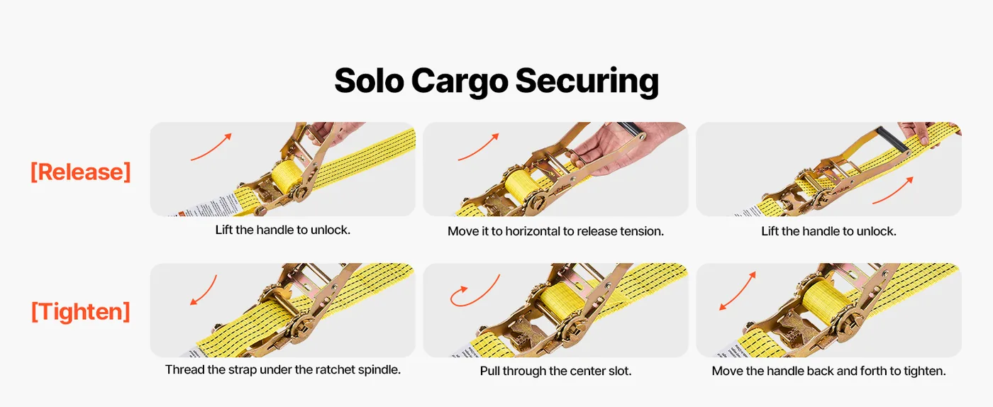 VEVOR Ratchet Straps 2" x 15' 6-Piece Set Easy to Operate