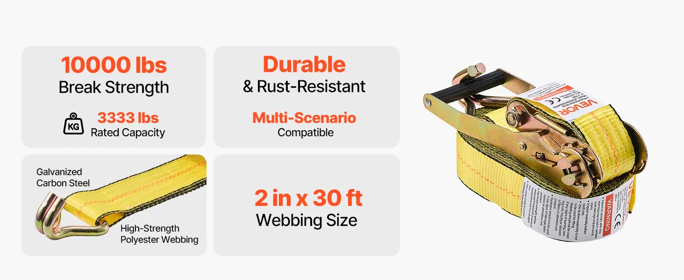 VEVOR Ratchet Straps 2" x 30' 4 Pcs-piece Set Enhanced Security
