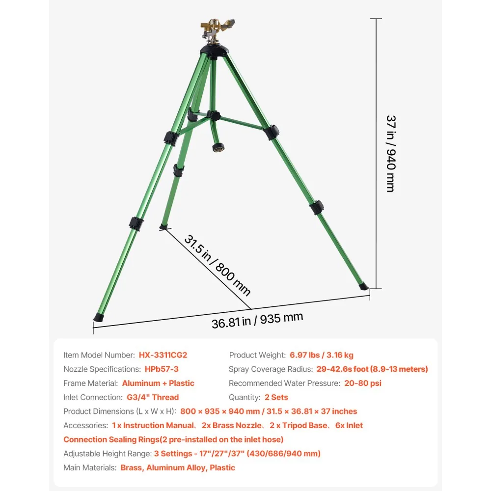 VEVOR Impact Sprinkler on Tripod Base 1 PC-37in-Green product image 7