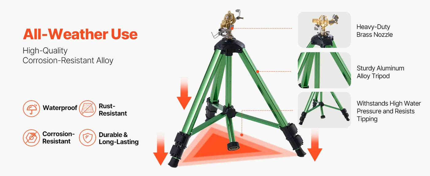 VEVOR Impact Sprinkler on Tripod Base 1 PC-37in-Green feature 1