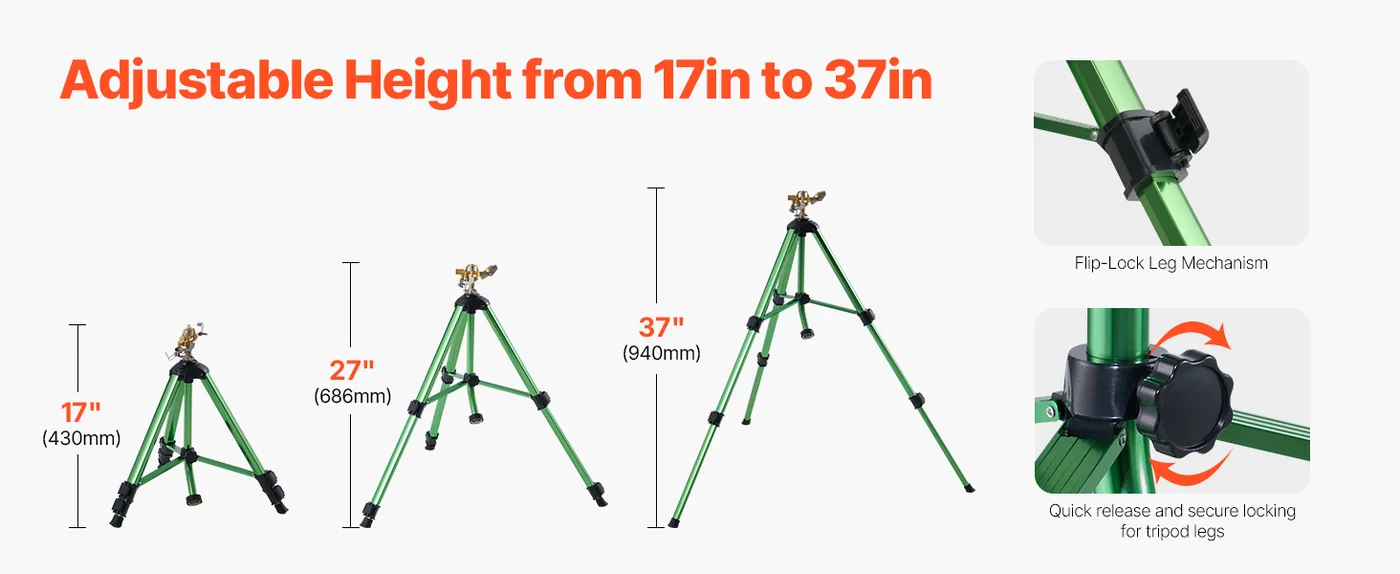 VEVOR Impact Sprinkler on Tripod Base 1 PC-37in-Green feature 4