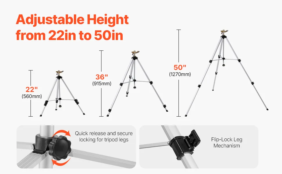 VEVOR Impact Sprinkler on Tripod Base 1 PC-50in-Grey feature 4