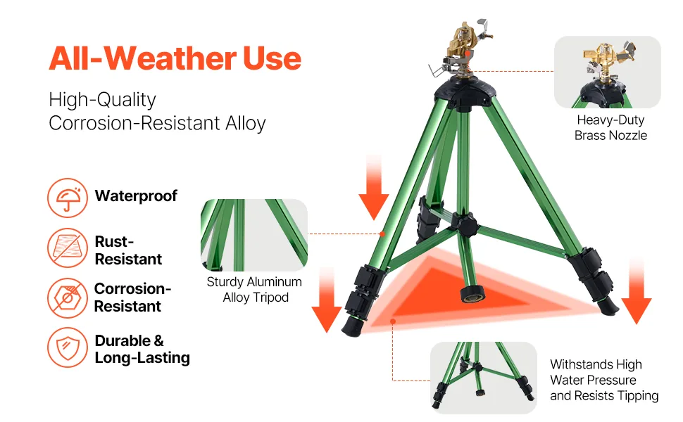 VEVOR Impact Sprinkler on Tripod Base 2 PCS-37in-Green feature 1