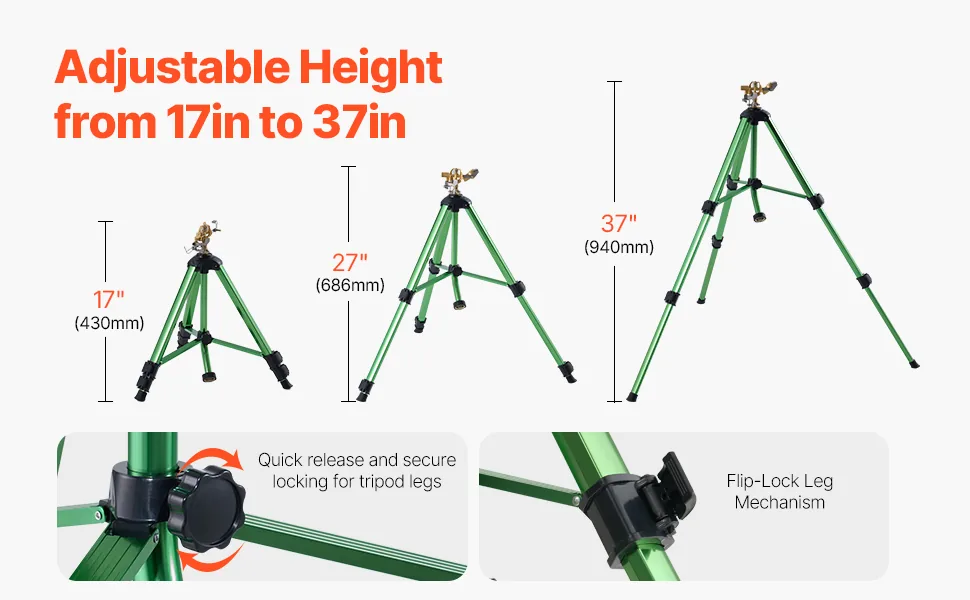 VEVOR Impact Sprinkler on Tripod Base 2 PCS-37in-Green feature 4