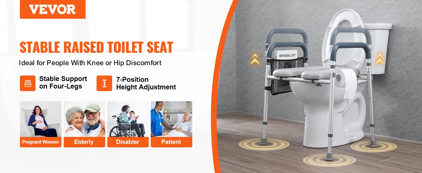 VEVOR Raised Toilet Seat 350 lbs Non-Adjustable Width Withou overview