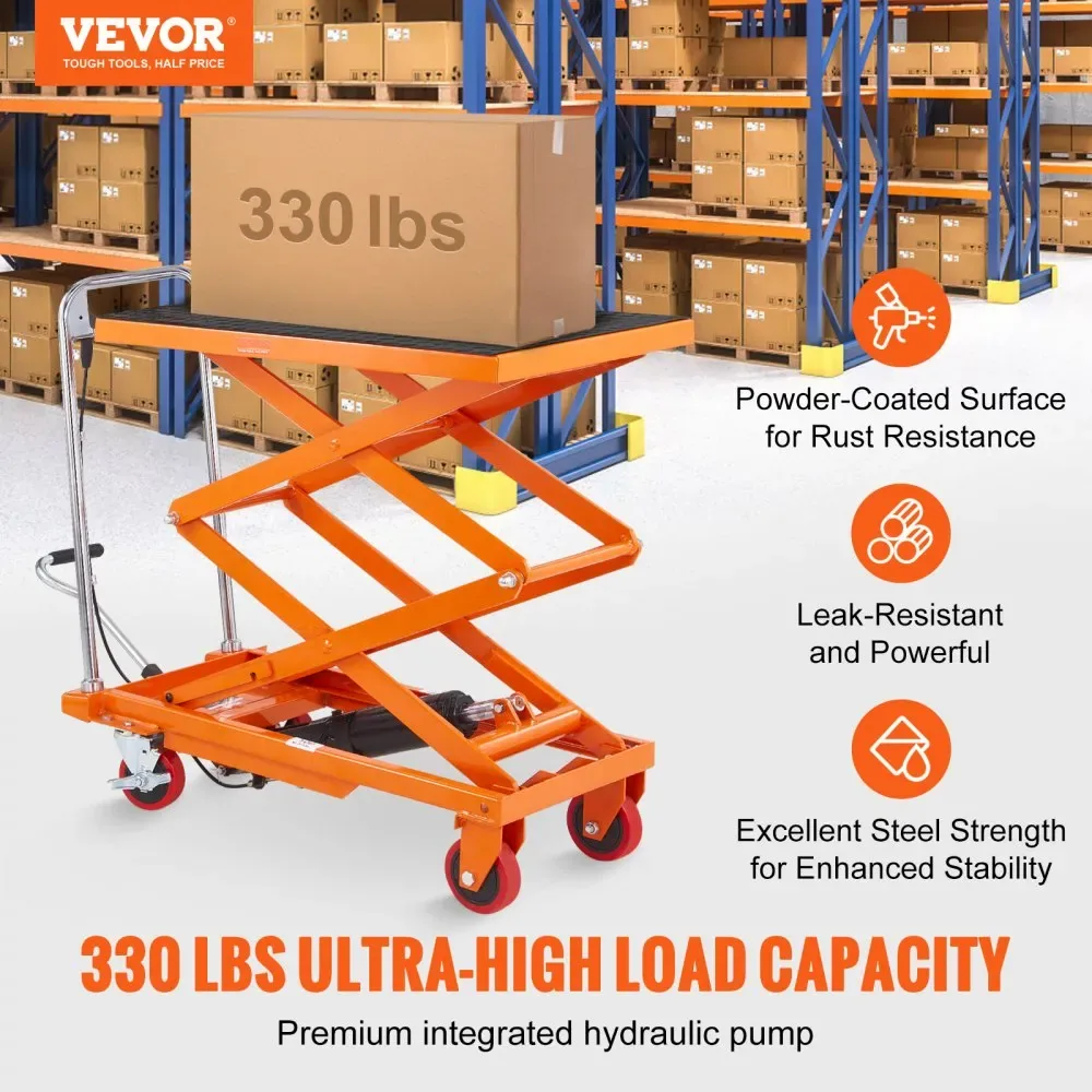 VEVOR Hydraulic Lift Table Cart Orange Double Scissor 330 lb product image 2