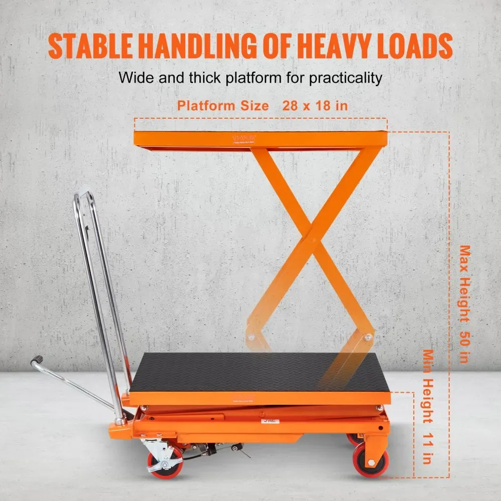 VEVOR Hydraulic Lift Table Cart Orange Double Scissor 330 lb product image 3