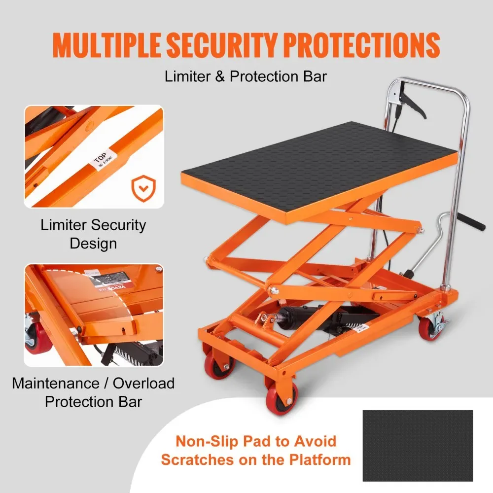 VEVOR Hydraulic Lift Table Cart Orange Double Scissor 330 lb product image 5