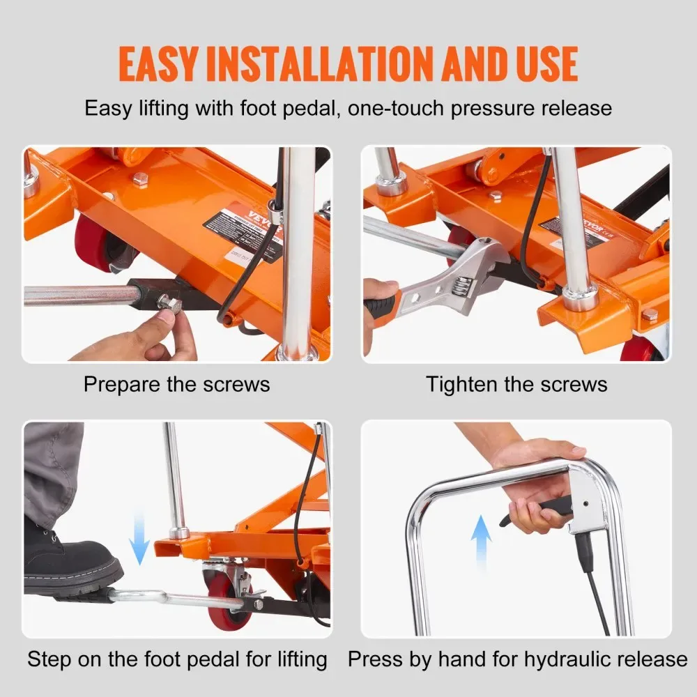 VEVOR Hydraulic Lift Table Cart Orange Double Scissor 330 lb product image 6
