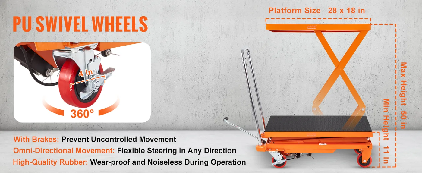 VEVOR Hydraulic Lift Table Cart Orange Double Scissor 330 lb overview