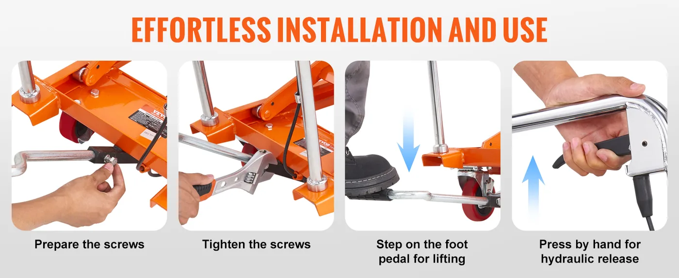 VEVOR Hydraulic Lift Table Cart Orange Double Scissor 330 lb feature 1