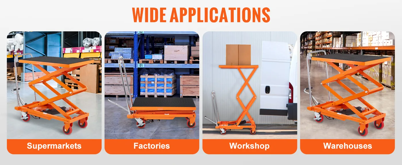 VEVOR Hydraulic Lift Table Cart Orange Double Scissor 330 lb feature 3