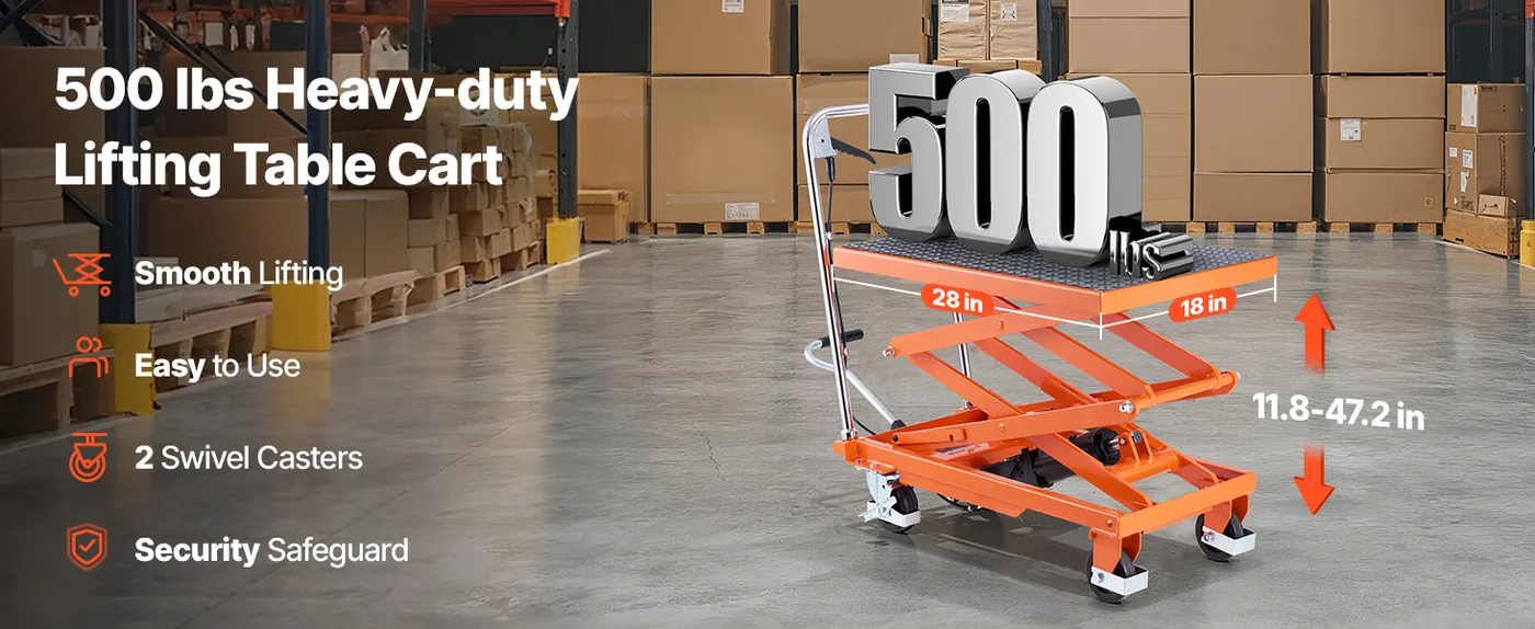 VEVOR Hydraulic Lift Table Orange Double Scissor 500 lbs overview