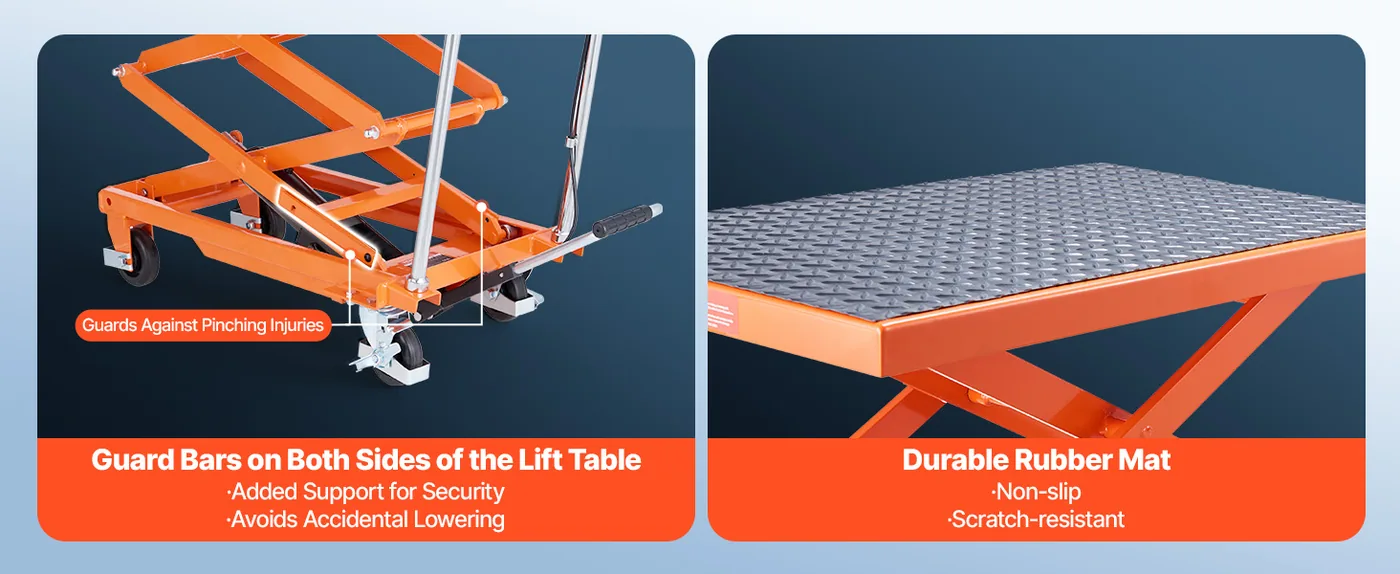 VEVOR Hydraulic Lift Table Orange Double Scissor 500 lbs Security Guard