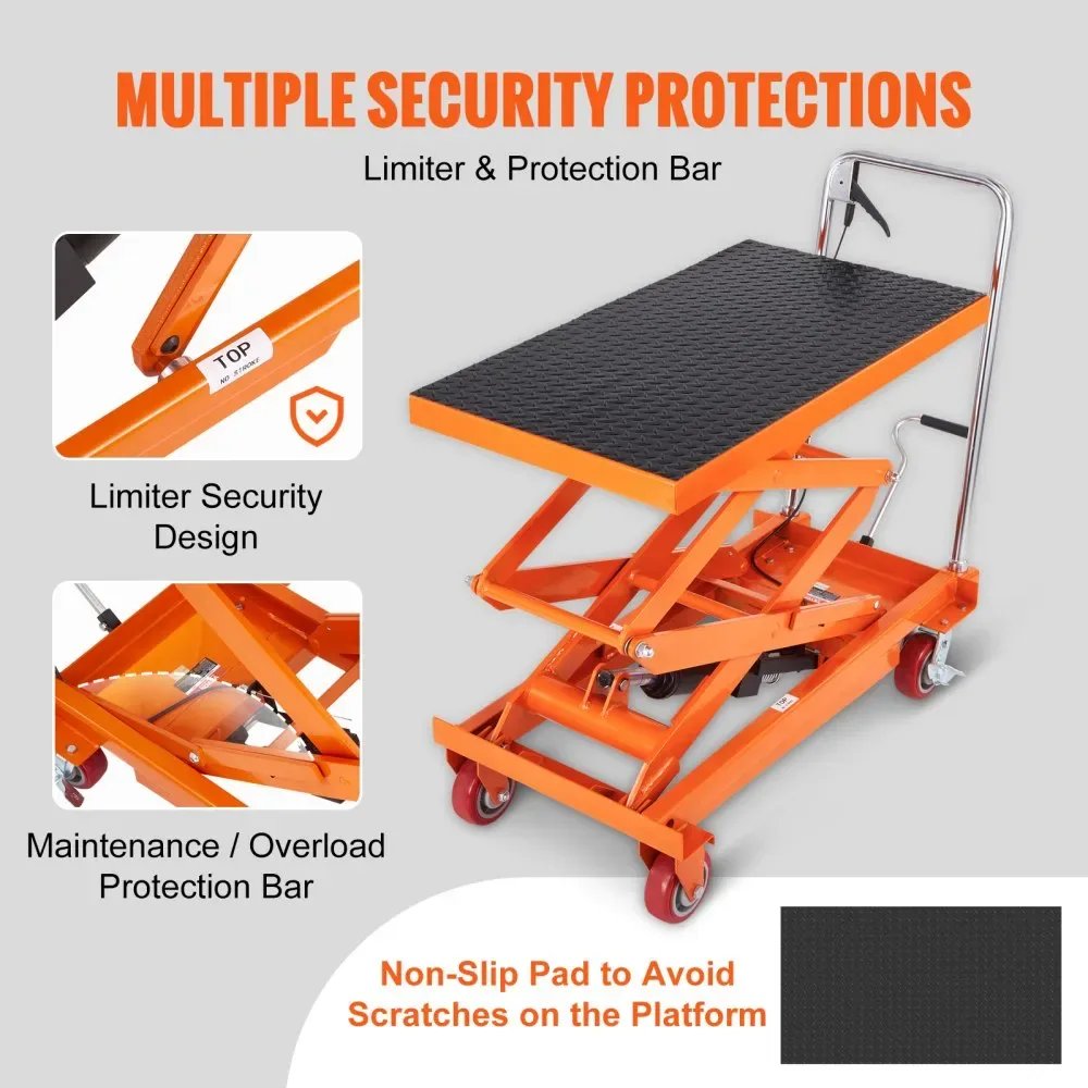 VEVOR Hydraulic Lift Table Cart Orange Double Scissor 770 lb product image 5