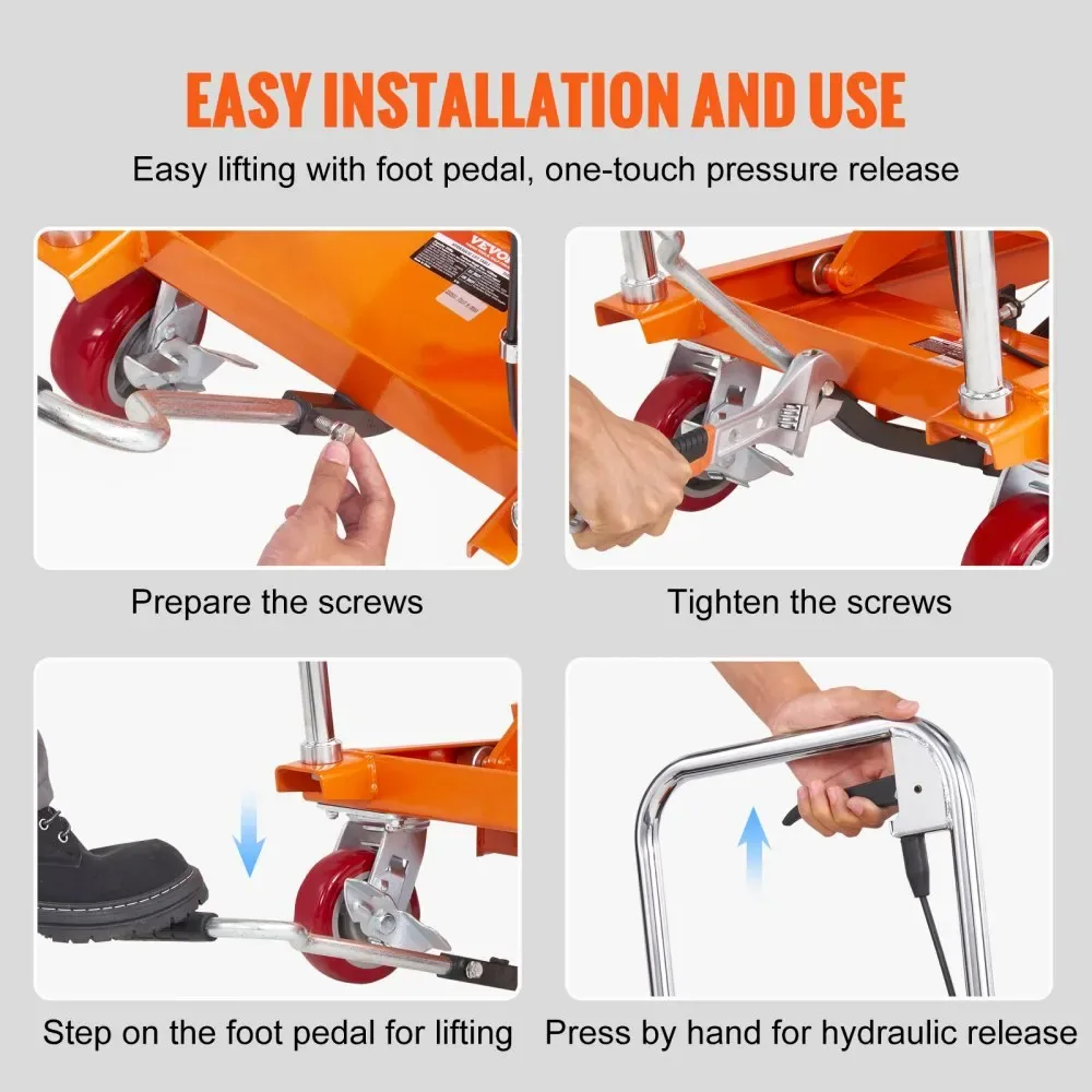 VEVOR Hydraulic Lift Table Cart Orange Double Scissor 770 lb product image 6